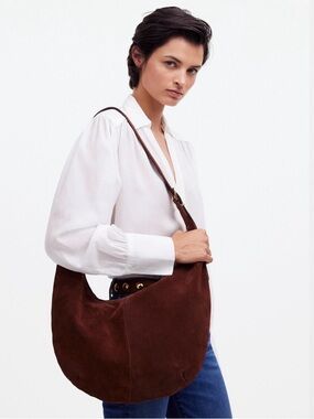 Madewell The Essential Curve Suede Leather Soft Mahogany Shoulder Bag. NWT